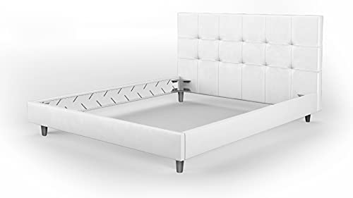 Doppelbett mit Kopfteil, Made in Italy, Struktur aus Holz und Kunstleder, 172x203xh100 cm, Farbe Weiß von BiBi Relax