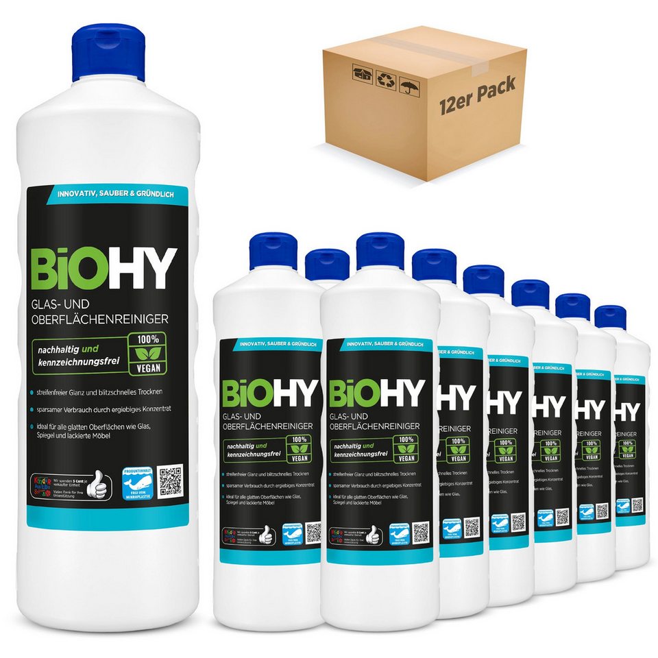 BiOHY Glas- und Oberflächenreiniger 12er Pack (12 x 1 Liter Flasche)... Glasreiniger (12-St) von BiOHY