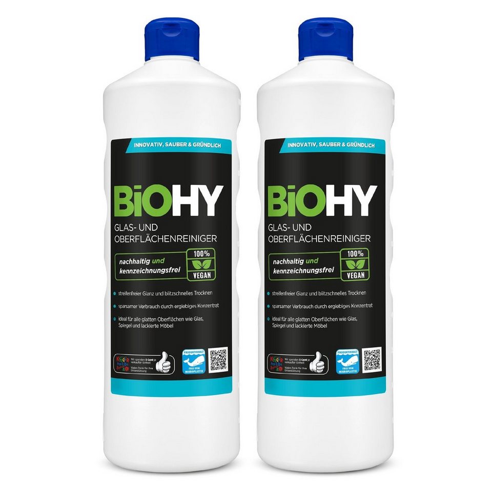 BiOHY Glas- und Oberflächenreiniger 2er Pack (2 x 1 Liter Flasche) Glasreiniger (2-St) von BiOHY