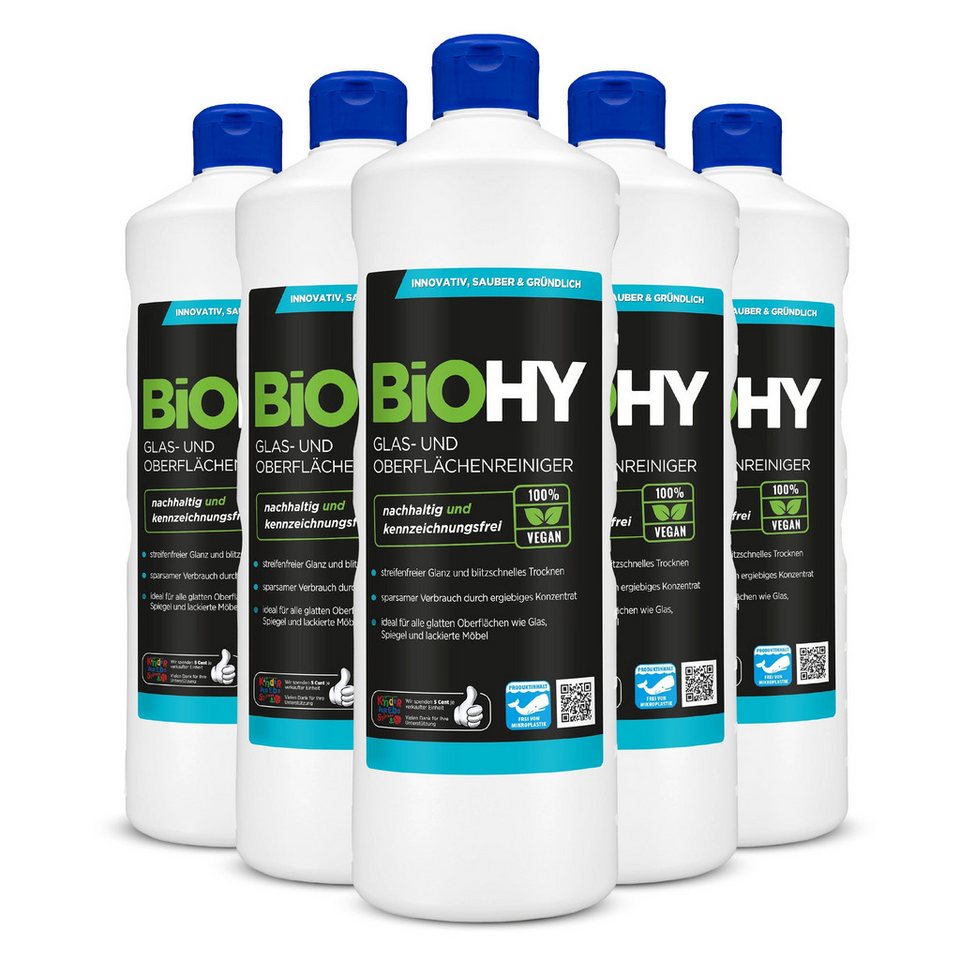 BiOHY Glas- und Oberflächenreiniger 6er Pack (6 x 1 Liter Flasche) Glasreiniger (6-St) von BiOHY