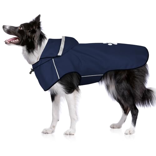 BiPawTi Hunde Regenmantel Mittlere Hunde - Ultraleicht Wasserdicht Hunderegenmantel mit Reflektierenden Kapuze & Verstellbarer Klettverschluss, Regenjacke für Trockene, Sichere Gassigänge (M | Blau) BiPawTi Hunde Regenmantel Mittlere Hunde - Ultraleicht Wasserdicht Hunderegenmantel mit Reflektierenden Kapuze & Verstellbarer Klettverschluss, Regenjacke für Trockene, Sichere Gassigänge (M | Blau) von BiPawTi
