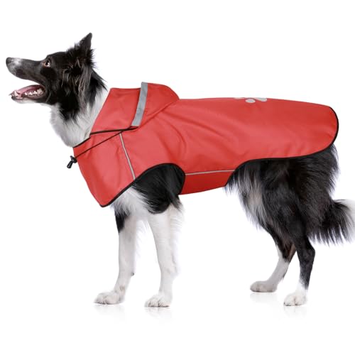 BiPawTi Regenjacken für Hunde Mittlere – Wasserdichter Hundemantel, Verstellbarer Regenjacke mit Reflektierenden Kapuze, Ultraleicht Bequem Hunderegenmantel für Trockene, Sichere Gassigänge (M | Rot) BiPawTi Regenjacken für Hunde Mittlere – Wasserdichter Hundemantel, Verstellbarer Regenjacke mit Reflektierenden Kapuze, Ultraleicht Bequem Hunderegenmantel für Trockene, Sichere Gassigänge (M | Rot) von BiPawTi