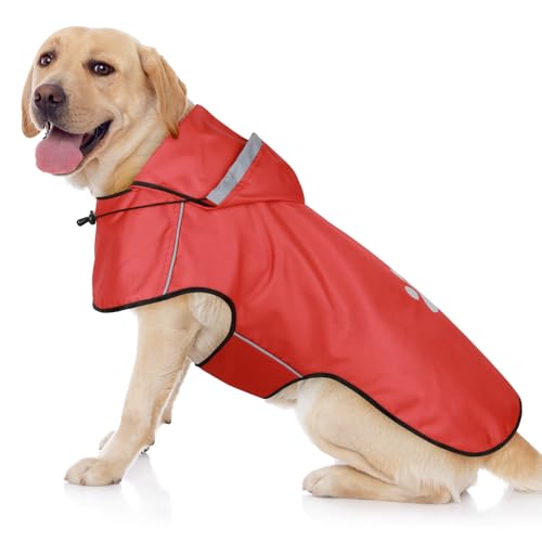 BiPawTi Hunde Regenmantel Große Hunde – Wasserdichter Hundemantel, Verstellbarer Regenjacke mit Reflektierenden Kapuze, Ultraleicht Bequem Hunderegenmantel für Trockene, Sichere Gassigänge (XL | Rot) BiPawTi Hunde Regenmantel Große Hunde – Wasserdichter Hundemantel, Verstellbarer Regenjacke mit Reflektierenden Kapuze, Ultraleicht Bequem Hunderegenmantel für Trockene, Sichere Gassigänge (XL | Rot) von BiPawTi
