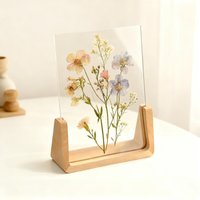 Floating Pressed Flowers Frame With Wood Base, Clear Acrylic Picture Frame, Custom Engraved Wooden Rustic Photo Table Decor von BiacKons