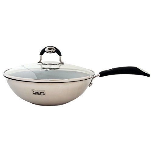 Bialetti 0BPSPG28 Wok-Pfanne mit Deckel, Edelstahl, Silber, 28 cm von Bialetti