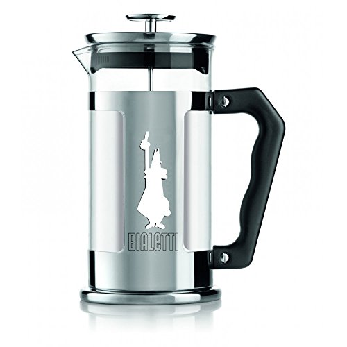 Bialetti Kaffeepresse Preziosa, French Press Filter für Kaffee oder Tee, Gehäuse aus Edelstahl und Behälter aus Borosilikatglas, spülmaschinenfest, 1 Liter, 8 Tassen, Silber von Bialetti