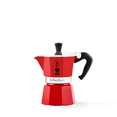 Bialetti - Moka Color: Ikonische Espressomaschine für die Herdplatte, macht echten Italienischen Kaffee, Moka-Kanne 6 Tassen (270 ml), Aluminium, Rot von Bialetti