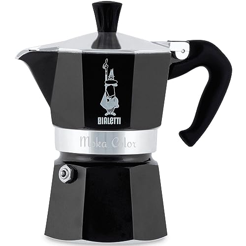 Bialetti - Moka Color: Ikonische Espressomaschine für die Herdplatte, macht echten Italienischen Kaffee, Moka-Kanne 1 Tassen (60 ml), Aluminium, Schwarz von Bialetti
