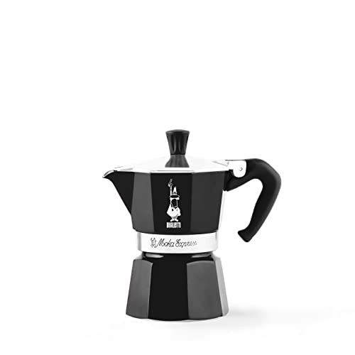 Bialetti - Moka Color: Ikonische Espressomaschine für die Herdplatte, macht echten Italienischen Kaffee, Moka-Kanne 3 Tassen (130 ml), Aluminium, Schwarz von Bialetti