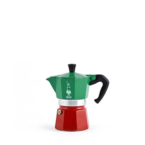 Bialetti - Moka Express Italia Kollektion: Ikonische Espressomaschine für die Herdplatte, macht echten Italienischen Kaffee, Moka-Kanne für 3 Tassen (130 ml), Aluminium, in Rot-Grün-Silber gefärbt von Bialetti