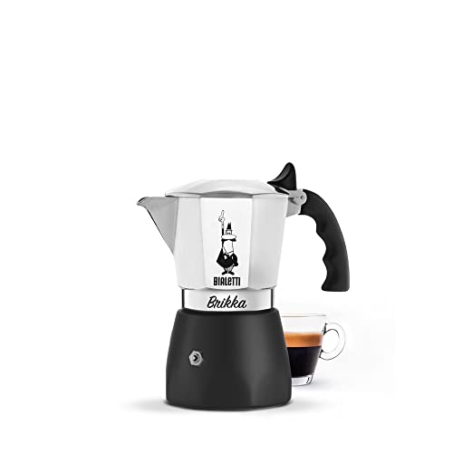 Bialetti New Brikka, Moka-Kanne, die einzige Herdkaffeemaschine, die in der Lage ist, einen Cremereichen Espresso Zuzubereiten, 2 Tassen (100 ml), Aluminium und Schwarz von Bialetti