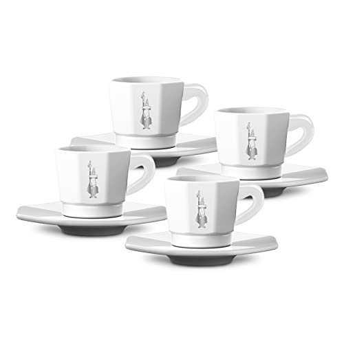 Bialetti Cups, Porcelain, White and Silver, 4 von Bialetti