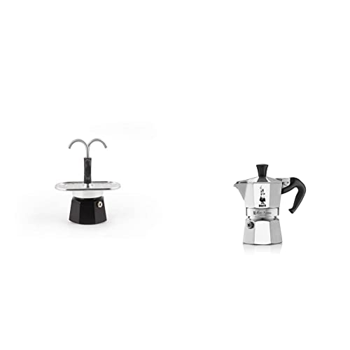 Bialetti - Das Mini Express Kandisky Moka-Set enthält eine Kaffeemaschine für 2 Tassen (90 ml), schwarz & Moka Express: Ikonische Espressomaschine für die Herdplatte, Silber von Bialetti