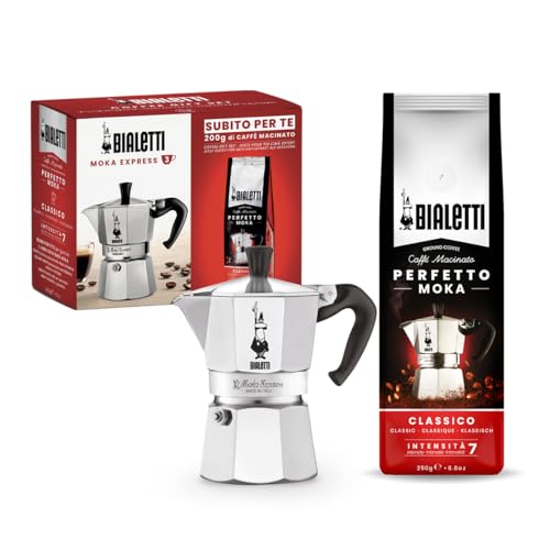 Bialetti Espressokocher Moka Express für 6 Tassen, plus 250 g Perfekt , nicht induktionsfähig, (250 ml), Aluminium, Rot von Bialetti