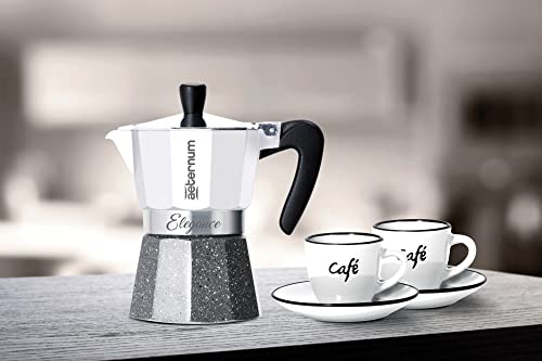 Bialetti Espressokocher Set 3 Tassen mit 2 Untertassen, Aluminium, grau/weiß, 30 x 20 x 15 cm, 6-Einheiten von Bialetti