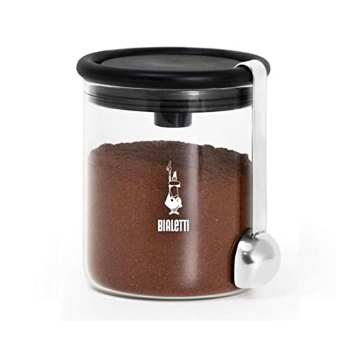 Bialetti 250 g Mokkaglas für Kaffee (mit Verschluss), Glas, Schwarz,transparent von Bialetti