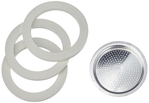Bialetti Joints Kaffeemaschine 2 Tassen Ersatz-Kit (Gummidichtung und Filter) aus Aluminium, Silber, 5.7 x 5.7 x 0.3 cm von Bialetti