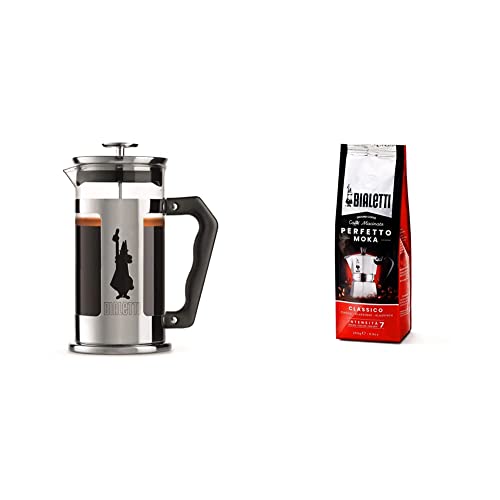 Bialetti Kaffeepresse Preziosa, French Press Filter für Kaffee oder Tee, 1 Liter, 8 Tassen & Perfetto Moka Classico: Gemahlener Kaffee mit mittlerer Röstung, 250g von Bialetti