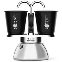 Bialetti Mini Express - Espressokocher-Set (Induktion) - silber + 2 Becher in schwarz von Bialetti