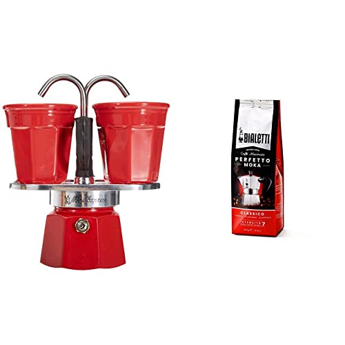 Bialetti - Mini Express Kandisky: Moka Set enthält Kaffeemaschine für 2 Tassen (90ml) + 2 Espressotassen, Rot, Aluminium & Perfetto Moka Classico: Gemahlener Kaffee mit mittlerer Röstung, 250g von Bialetti