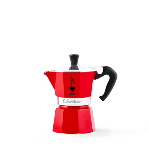 Bialetti - Moka Color: Ikonische Espressomaschine für die Herdplatte, macht echten Italienischen Kaffee, Moka-Kanne 3 Tassen (130 ml), Aluminium, Rot von Bialetti