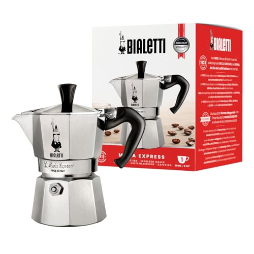 Bialetti - Moka Express: Ikonische Espressomaschine für die Herdplatte, macht echten Italienischen Kaffee, Moka-Kanne 1 Tassen (60 ml), Aluminium, Silber von Bialetti