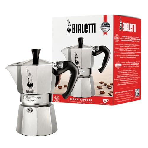 Bialetti - Moka Express: Ikonische Herdplatten-Espressomaschine, macht echten italienischen Kaffee, Moka-Kanne 6 Tassen Kaffee (270 ml), Aluminium, Silber von Bialetti