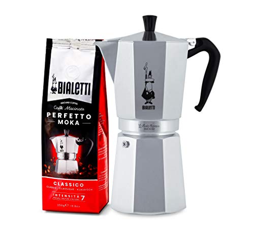 Bialetti Moka Express Espressokocher, Aluminium, Alu, 18 Tassen Perfetto Moka (der ideale Kaffee für den Moka), Gemahlener Kaffee - CLASSICO Geschmack Klassisch, 250 g von Bialetti