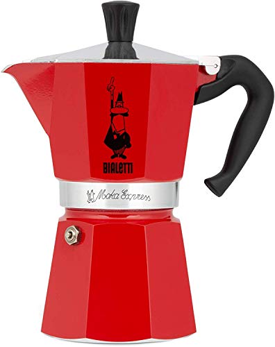 Bialetti - Moka Color: Ikonische Espressomaschine für die Herdplatte, macht echten Italienischen Kaffee, Moka-Kanne 3 Tassen (130 ml), Aluminium, Rot von Bialetti