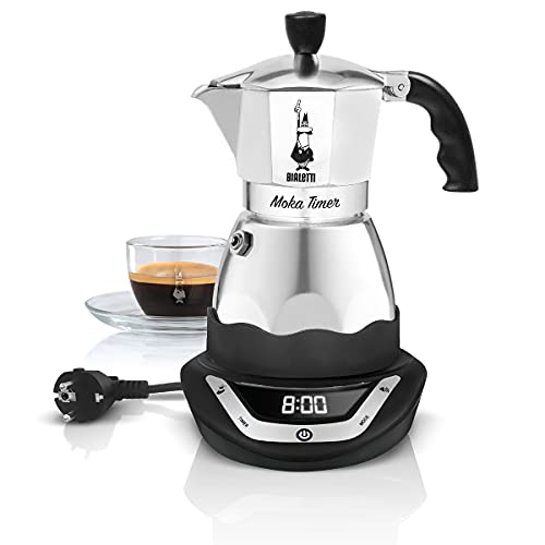 Bialetti Moka Timer, Elektrische Kaffeemaschine mit eingebautem Timer, 3 Tassen, 365 W, Schwarz von Bialetti