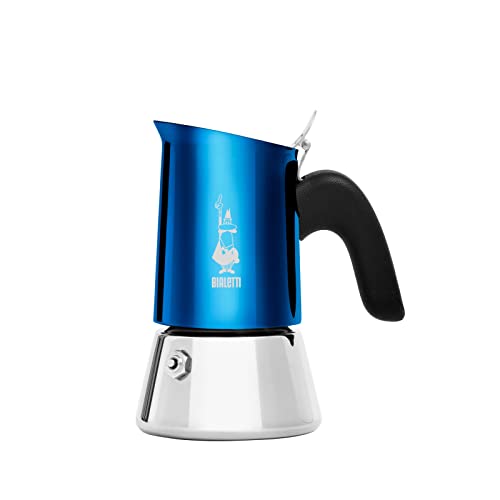 Bialetti New Venus Kaffeemaschine 2 Tassen, Anti-Brand-Griff, nicht für Induktion geeignet, 2 Tassen (85 ml), Edelstahl, Blau von Bialetti