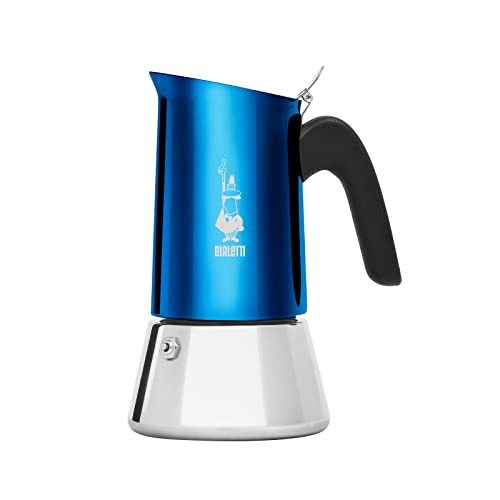 Bialetti New Venus Kaffeemaschine 4 Tassen, Anti-Brand-Griff, nicht für Induktion geeignet, 4 Tassen (170 ml), Edelstahl, Blau von Bialetti