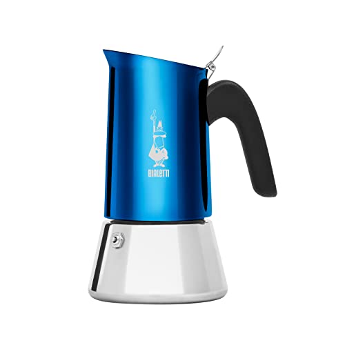 Bialetti New Venus Kaffeemaschine 6 Tassen, Anti-Brand-Griff, nicht für Induktion geeignet, 6 Tassen (235 ml), Edelstahl, Blau von Bialetti