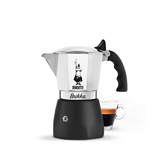 Bialetti New Brikka, Moka-Kanne, die einzige Herdkaffeemaschine, die in der Lage ist, einen Cremereichen Espresso Zuzubereiten, 4 Tassen (170 ml), Aluminium und Schwarz, Metall von Bialetti