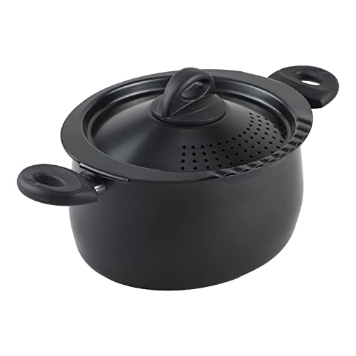 Bialetti Ovaler Pastatopf, 5 l Topf mit Siebdeckel, Aluminium, schwarz, 6 Quart von Bialetti