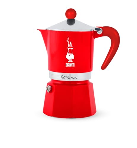 Bialetti Rainbow Mokka-Kanne, Espressokocher für 3 Tassen mit Sicherheitsventil, Schiaccianoci Limited Edition, italienischer Herdplatten Kaffeekocher, Rot von Bialetti