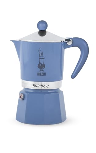 Bialetti Regenbogen-Mokkakanne – Espressokocher für 3 Tassen mit Sicherheitsventil – Celeste Color italienische Herdplatte Kaffeemaschine Bialetti Regenbogen-Mokkakanne – Espressokocher für 3 Tassen mit Sicherheitsventil – Celeste Color italienische Herdplatte Kaffeemaschine von Bialetti