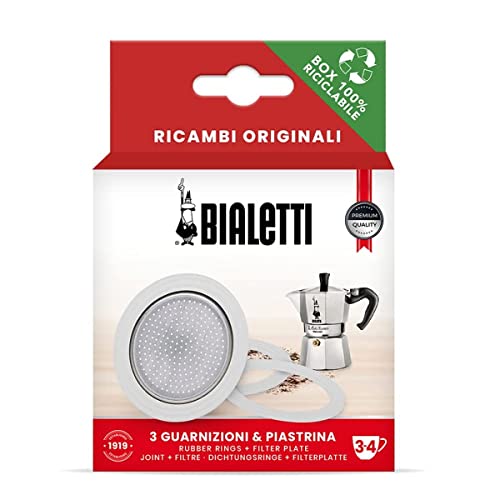 Bialetti Ricambi, Includes 3 Gaskets and 1 Plate, Compatible with Moka Express, Fiammetta, Break, Happy, Dama, Moka Melody, Alpina, Moka Timer and Rainbow (3/4 Cups), 0800033 von Bialetti