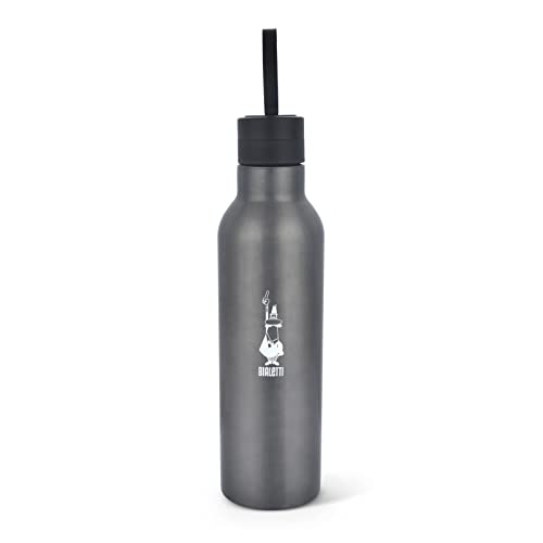 Bialetti To Go Thermoflasche, doppelwandig, hält 12 h heiß und 24 h kalt, Stahl, 750 ml Fassungsvermögen, Grau, Dunkelgrau von Bialetti