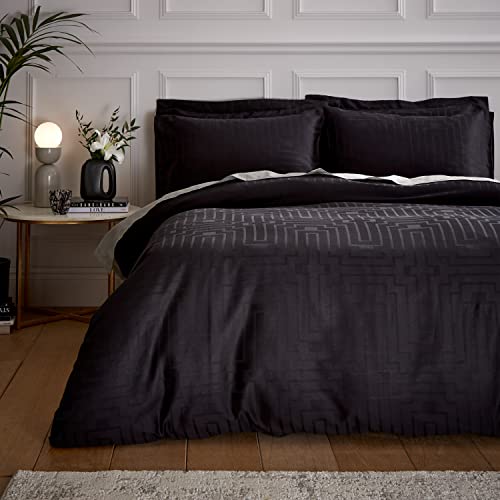 Bianca Fine Linens Bettwäsche-Set mit Kissenbezügen, Satin, Geo-Jacquard, Baumwolle, Doppelbett, Schwarz von Bianca