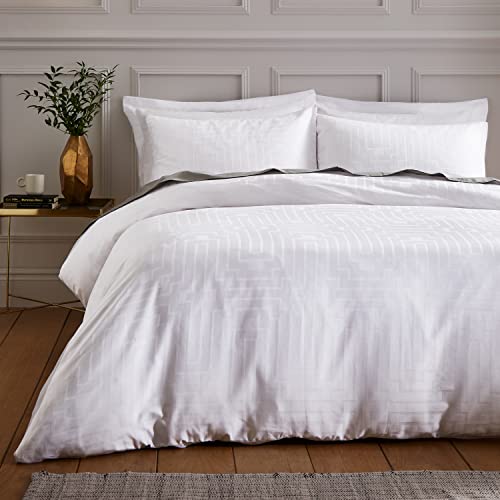 Bianca Fine Linens Bettwäsche Satin Geo Jacquard Baumwolle King Bettbezug Set mit Kissenbezügen weiß von Bianca