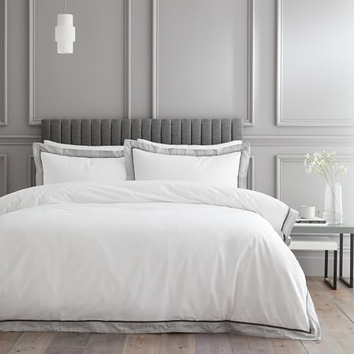 Bianca Mayfair Bettwäsche-Set mit Kissenbezug, Fadenzahl 200, Baumwolle, Einzelbett, Weiß/Silbergrau von Bianca