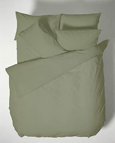 Bianca Plain Dyed Military Green Bettwäsche-Set für 180 cm breite Betten, 100% Perkal-Baumwolle, Grün von Bianca