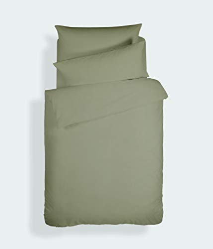 Bianca Plain Dyed Military Green Bettwäsche-Set für 90 cm breite Betten, 100% Perkal-Baumwolle, Grün von Bianca
