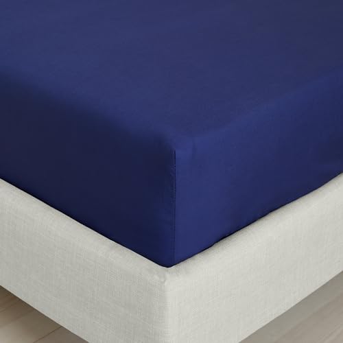 Bianca Fine Linens Spannbetttuch für Schlafzimmer, Fadenzahl 200, Baumwollperkal, Super-Kingsize-Bett, 32 cm tief, Marineblau von Bianca