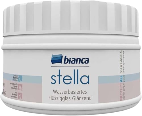 Bianca Stella Wasserbasiert Glänzend Flüssigglas 250ml - Stärker Klarlack, Farblose Versiegelung für Holz, Metall & Fliesen, Bietet Extra Schutzschicht auf Fliesenfarbe, Möbelfarbe & Holzoberflächen Bianca Stella Wasserbasiert Glänzend Flüssigglas 250ml - Stärker Klarlack, Farblose Versiegelung für Holz, Metall & Fliesen, Bietet Extra Schutzschicht auf Fliesenfarbe, Möbelfarbe & Holzoberflächen von Bianca