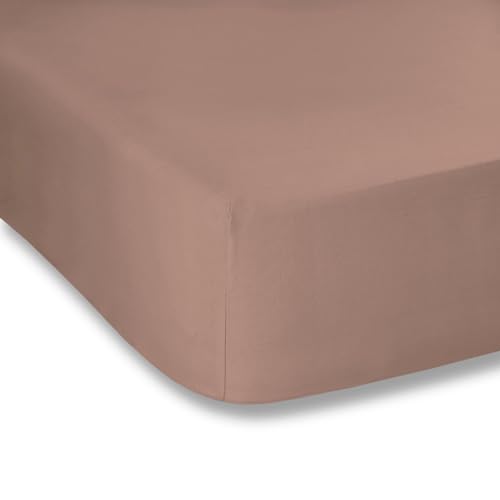 Plain Dyed Rose Tan Spannbettlaken, 150 x 200 cm, 100% Perkal-Baumwolle von Bianca