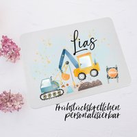 Frühstücksbrettchen Mit Namen Personalisiert // Vesperbrett Für Kinder/Schneidebrett Aus Kunststoff, Langlebig & Robust Bagger Baustelle von BiancasHandgemachtes