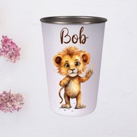 Trinkbecher Für Kinder Aus Edelstahl Bedruckt Mit Namen - 400 Ml Perfektes Geschenk Kindergarten Oder Einschulung/Löwe Lion Tiger von BiancasHandgemachtes