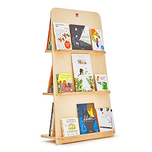 Bianconiglio Kids BUK Professionelles Montessori-Bücherregal mit Hide&Show-System zum Drehen von Büchern aus hochwertiger Birke, hergestellt in Italien, EN71 (abwaschbares Holz) von Bianconiglio Kids